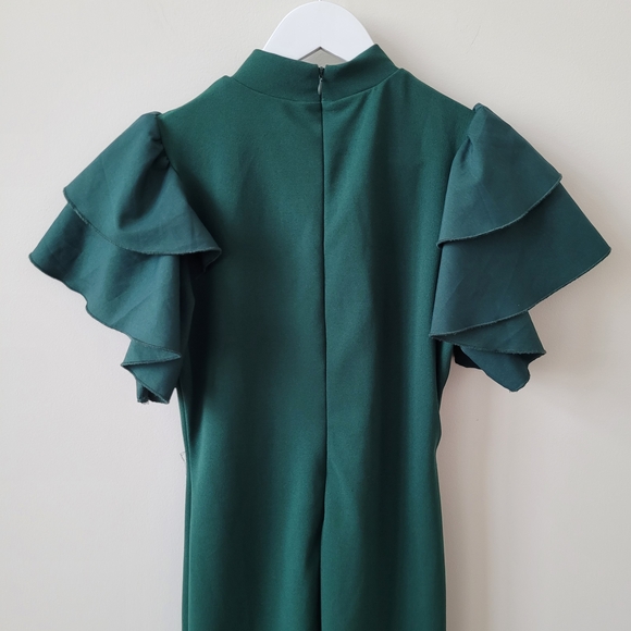 Elegant Green Ruffle Sleeve Dress - Picture 6 of 8